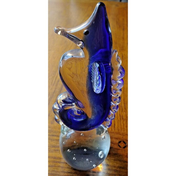 Unbranded Other - Paperweight vintage blown Art Glass Blue Seahorse